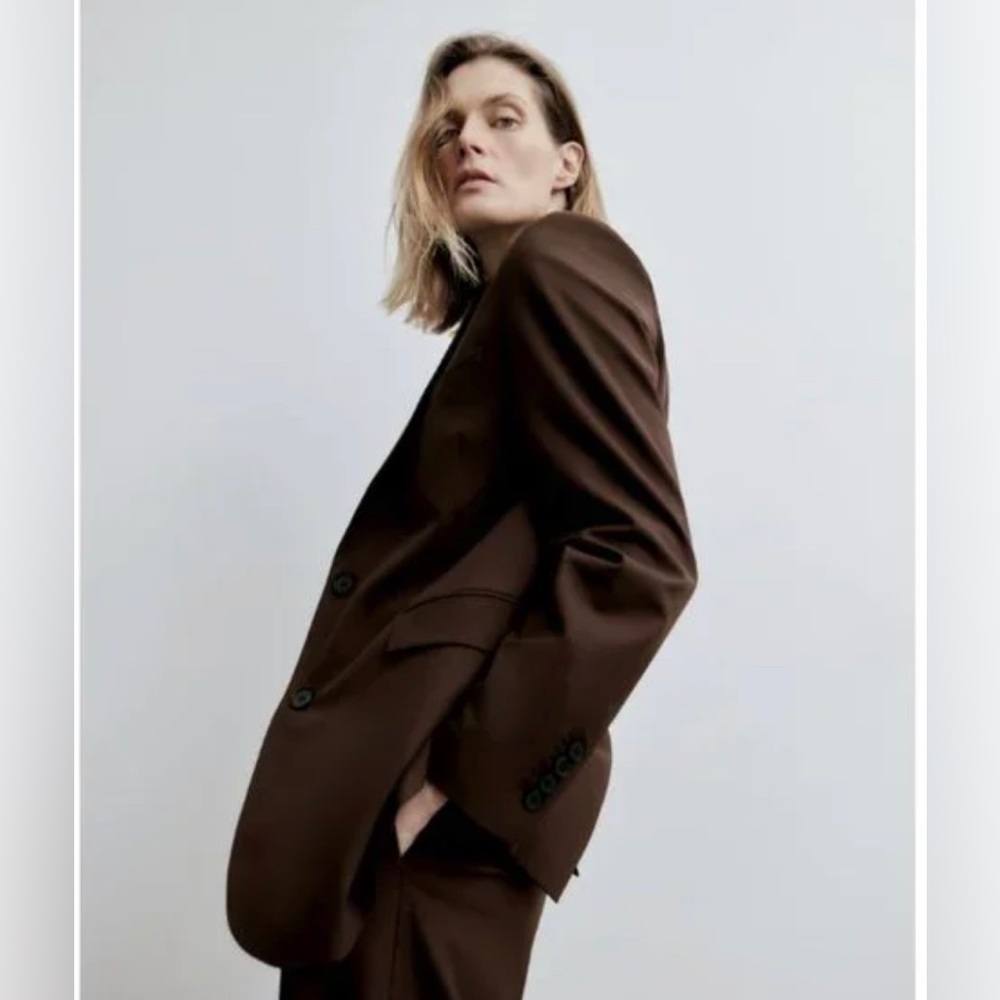 Zara  Brown STRAIGHT CUT BLAZER WITH POCKETS